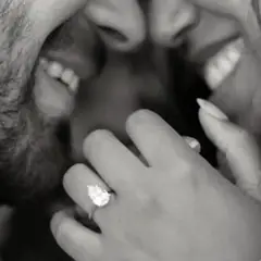 Close view of a diamond engagement ring on the hand