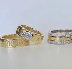 Coordinating gold and diamond wedding bands